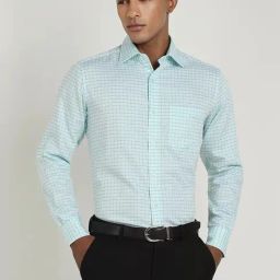 Allen Solly Green Cotton Regular Fit Checks Shirt-picture-14