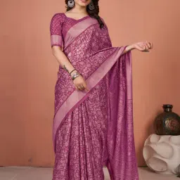 Saree Mall Purple Silk Printed Saree With Unstitched Blouse-picture-4