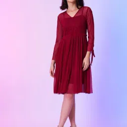 Globus Maroon Fit & Flare Dress-image-48
