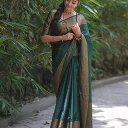 Anjaneya Sarees Zari Banarasi Saree With Blouse Piece-picture-26
