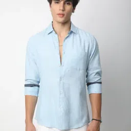 Vastrado Blue Cotton Relaxed Fit Shirt-image-12