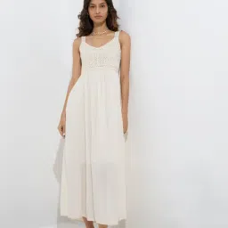 Bombay Paisley by Westside Off-White Crochet Detailed A -Line Dress-picture-47