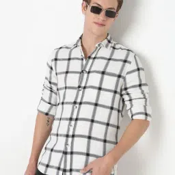 R&B White Cotton Regular Fit Checks Shirt image 5