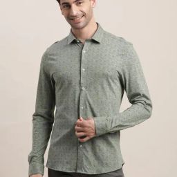 Turtle Spanish Green Knitted Slim Fit Printed Shirt-picture-14