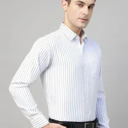 Hancock White & Navy Slim Fit Striped Shirt-image-69