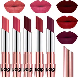 VOLO Set Of 5 Creme Matte Lipstick-Dark Peach 37-Pink 41-Maroon 42-Red 43-Wine 47 image 1