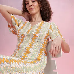 DressBerry Crochet Flared Sleeve A-Line Midi Dress-image-3
