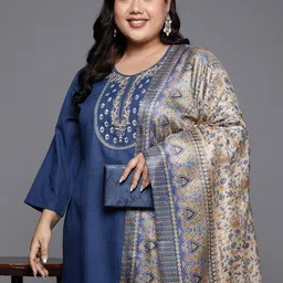 Varanga Plus Size Embroidered Thread Work Kurta with Trousers & Dupatta-picture-25