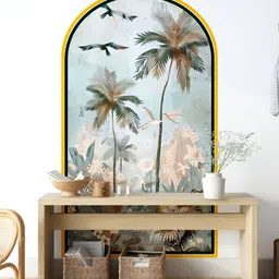 Myntra Elegant Homes Blue & Pink Tropical Palm Trees Printed Decorative Wallpaper-image-78