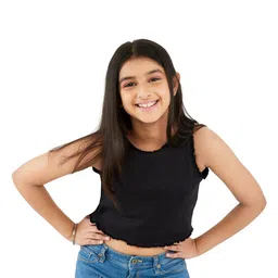 Olele Sleeveless Solid Crop Top - Ebony Black-picture-19