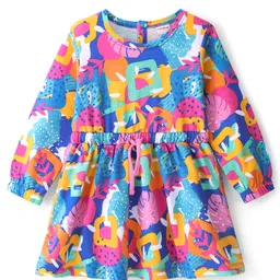 Babyhug 100% Cotton Knit Full Sleeves Winter Frock Abstract Print - Blue-image-23