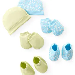 Doodle Poodle 100% Cotton Cap Mittens & Booties With Music Theme Print Set Of 2 - Green & Blue-picture-19