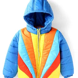 Babyhug Woven Full Sleeves Padded Hooded Jacket with Cut & Sew Design - Blue-picture-13