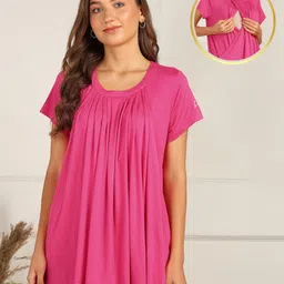 Zelena Viscose Half Sleeves Solid Extra Stretchable Maternity Top With Concealed Zipper Nursing Access - Fuchsia-picture-18