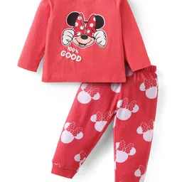 Babyhug Disney Single Jersey Knit Full Sleeves Night Suit with Minnie Mouse Graphics - Red-picture-20