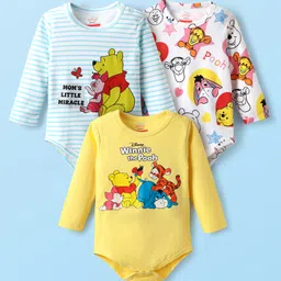 Babyhug Disney Cotton Knit FullSleeves Onesies with Winnie The Pooh Graphics Pack Of 3 - Yellow White & Blue-picture-11