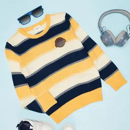 Pantaloons Junior Full Sleeves Rugby Striped Sweater - Yellow-picture-38