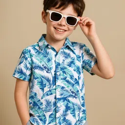 OLLINGTON ST. 100% Cotton Sinker Knit Half Sleeves Shirt With Tropical Print - White-picture-21