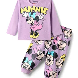 Babyhug Disney Single Jersey Knit Full Sleeves Night Suit With Minnie & Friends Graphics - Lavender-picture-20