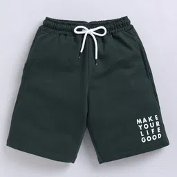 Kidcity Cotton Loopknit Make Your Life Good Text Printed Shorts - Bottle Green-picture-23