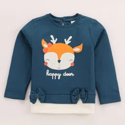Babyoye 100% Cotton Knit Full Sleeves Winter Wear Suit With Deer Print - Blue & Orange image 2