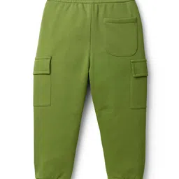 Babyhug French Terry Knit Full Length Track Pant with Pockets & Explore Text Print - Green image 2