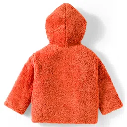 Babyhug Fur Knit Full Sleeves Hooded Sweatshirt with Kangaroo Pocket - Rust Orange image 2