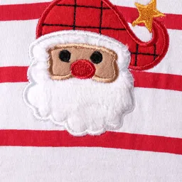 Babyhug Cotton Knit Full Sleeves Dress With Santa Claus Embroidery - White & Red image 3