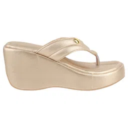 Shoetopia Colour Blocked Platform Heel Sandals - Golden image 4