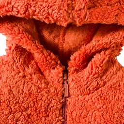 Babyhug Fur Knit Full Sleeves Hooded Sweatshirt with Kangaroo Pocket - Rust Orange image 3