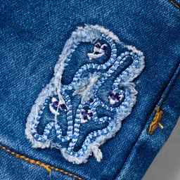 Olio Kids Denim Knit Above Knee Length Shorts With Text Embriodery - Blue image 3