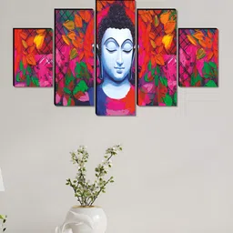 Aura Red & Pink 5 Pieces Wooden Buddha Religious Wall Art image 4