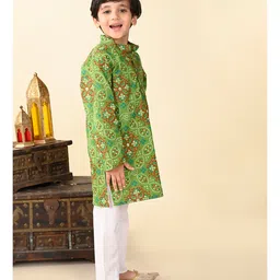 Superminis Full Sleeves Bandhani Designed Kurta With Pyjama Set - Green image 5