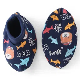 Babyhug 100% Cotton Knit Cap Mittens & Booties Set Shark Print - Navy Blue image 5