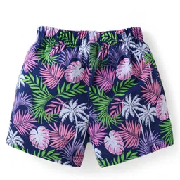 Babyhug Cotton Knit Mid Thigh Length Shorts with Tropical Theme Print & Bow Applique Pack of 3 - Pink Navy Blue & Lilac image 5