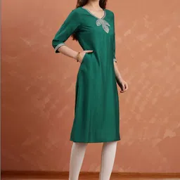 Anouk Women Embroidered Flared Sleeves Thread Work Kurta image 5