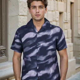 Celio Men Classic Regular Fit Abstract Printed Cuban Collar Casual Shirt-picture-25