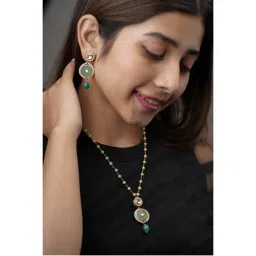 AARSEE OFFICIAL 22Kt Gold-Plated Luminous Jade Kundan Necklace With Earrings-image-37
