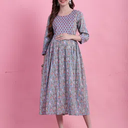 Roly Poly Women Floral Printed A-Line Midi Maternity Dress-image-58