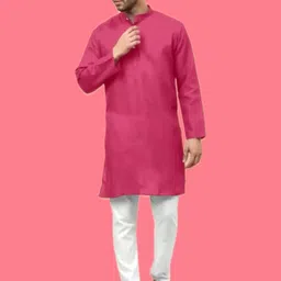 ANUJ FASHION Men Pink Cotton Blend Kurta-image-95