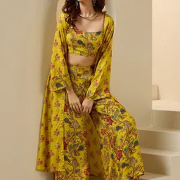 Ishin Floral Printed Top With Palazzo And Shrug-image-51