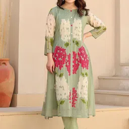 Anni Designer Floral Printed Round Neck A-Line Kurta With Trousers image 4