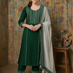 Tulsattva Women Ethnic Motifs Printed Regular Kurta with Trousers & With Dupatta-picture-34
