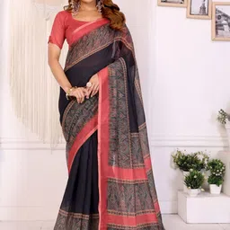 Moda Rapido Paisley Zari Linen Blend Fusion Saree image 2