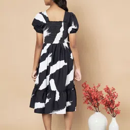 ZWERLON Print Puff Sleeve A-Line Midi Dress image 3