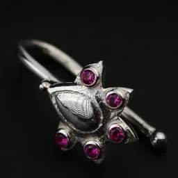 House of Aadyaa Sterling Silver Oxidised Stone Studded Stud Nosepin image 3
