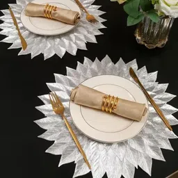 LooMantha Silver-toned 4 Pieces Floral Embroidered Plastic Round Table Placemats image 2