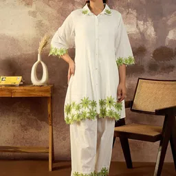 Indo Era Embroidered A-Line Pure Cotton Tunic With Trousers image 5