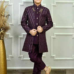 ahhaaaa Boys Ethnic Motifs Regular Sequinned Kurta with Trousers image 3