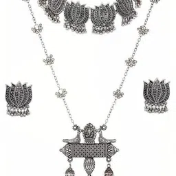 Jaldeep Fashion Silver-Plated Oxidised & Beaded Jewellery Set-image-4